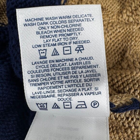 Lands End Women Drifter Sweater Medium Blue Tan Stripe Braided Cable Knit Preppy - Picture 12 of 13